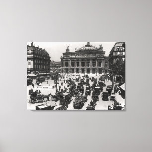 Verkeer voor het Opera House van Parijs Canvas Afdruk