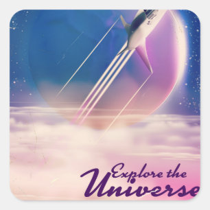 Verken de vintage ruimteposter van het universum vierkante sticker
