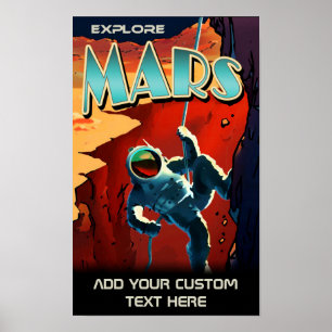 Verken Mars - Aangepaste NASA Retro Reisposter Poster