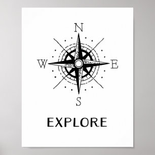 Verken Quote Vintage Kompas Reisposter Poster