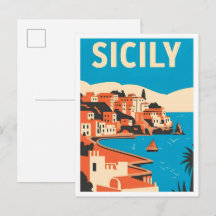 Verken Sicilië Italië Vintage Reisillustratie
