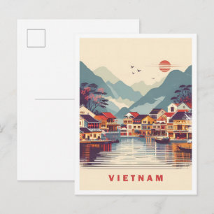 Verken Vietnam Vintage Reisillustratie Briefkaart