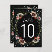 Verketting Flowers Boho Black Table Number (Voorkant / Achterkant)