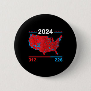 Verkiezingskaart Trump 312 Red 2024 Verkiezingsres Ronde Button 5,7 Cm
