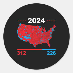 Verkiezingskaart Trump 312 Red 2024 Verkiezingsres Ronde Sticker