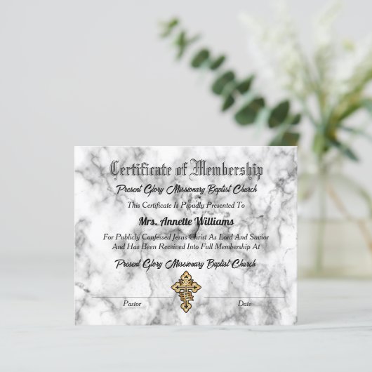 Verklaring van kerklidmaatschap (Staand voorkant)