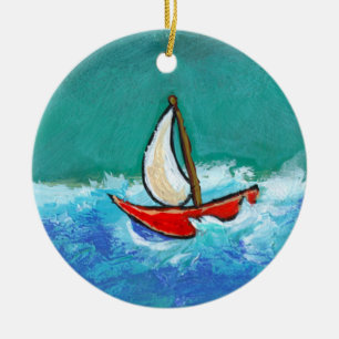 Verkleinende leuke originele bootschilderij kleurr keramisch ornament