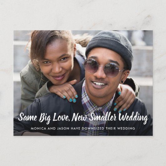 Verkleining Huwelijksplannen Gewijzigd Foto Aankondigingskaart (Voorkant)