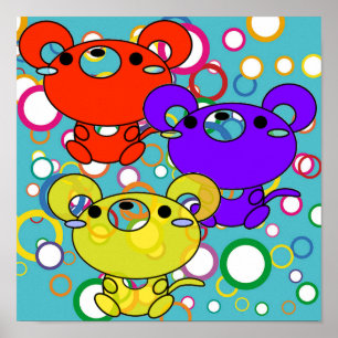 Verkleurde Kittys op Circles Canvas Print
