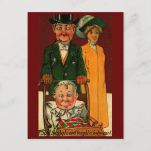 Verkocht de auto en kocht een Baby Cart Vintage Briefkaart