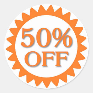 Verkoop 50 procent korting op oranje stickers