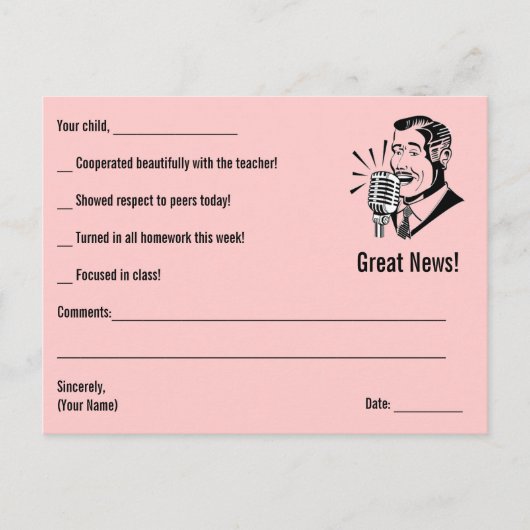 VERKOOP - CUSTOM Teacher Note Home - Roze Briefkaart (Voorkant)
