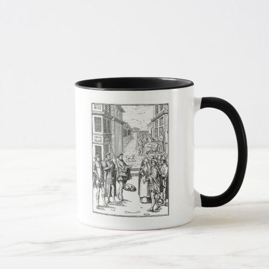 Verkoop door Town Crier na een houtsnip in Praxis  Mok (Rechts)