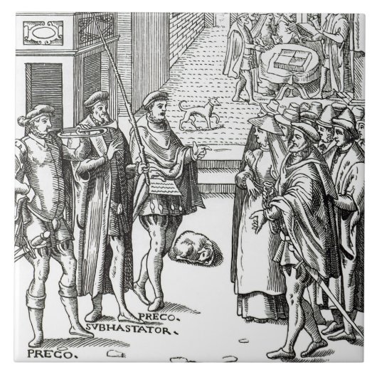 Verkoop door Town Crier na een houtsnip in Praxis  Tegeltje (Voorkant)