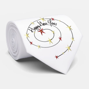 Verkoop - Gelukkig nieuwjaar Gold Red Stars White Stropdas