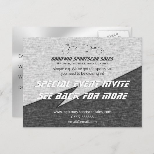 Verkoopgebeurtenis Uitnodiging - metaaleffect, spo (Voorkant / Achterkant)