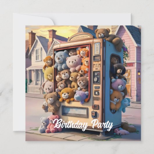 Verkoopmachine gevuld met teddyberen kaart (Voorkant)