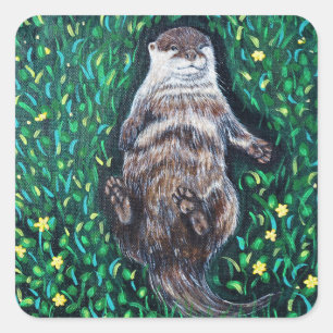 Verlaagd Otter-schilderen van de rivier Vierkante Sticker
