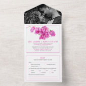 Verlaat Bruiloft feest roze bougainvillea All In One Uitnodiging (Binnen)
