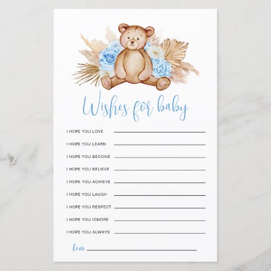 Verlanglijst Teddybeer Babykaart (Voorkant)