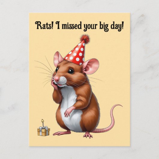 Verlate verjaardagswensen met een Schattigee rat Briefkaart (Voorkant)