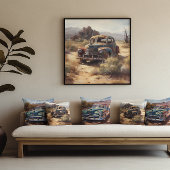 Verlaten auto in de woestijn canvas afdruk