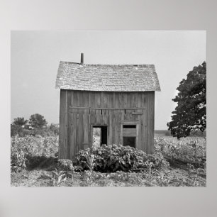 Verlaten boerderij, 1939. Oude foto Poster