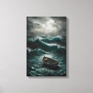 Verlaten boot in Stormy Waters Ocean Art Canvas Afdruk