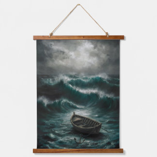 Verlaten boot in Stormy Waters Ocean Art Hangend Wandkleed