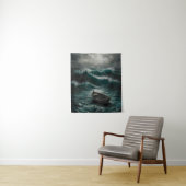 Verlaten boot in Stormy Waters Ocean Art Wandkleed (In situ)