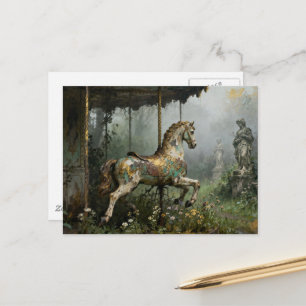 Verlaten Carrouselpaard in Tuin Briefkaart