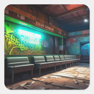 Verlaten gebouw stedelijk verval vierkante sticker