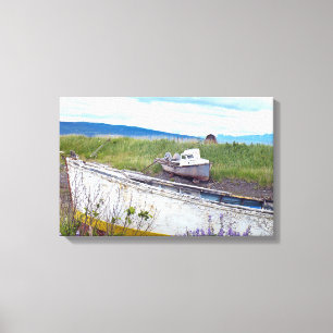 verlaten houten vissersboten in Alaska Canvas Afdruk