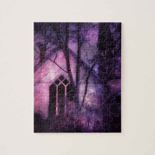 Verlaten Kerk Paarse Night Sky Digital Art Legpuzzel (Verticaal)