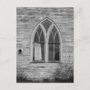 Verlaten kerk raam zwart en wit briefkaart