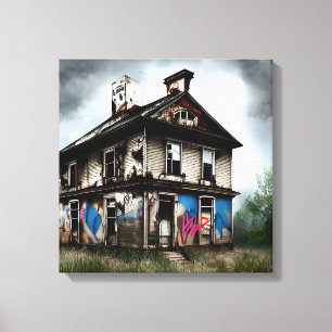 Verlaten Oud Huis Spuitbus Graffiti Canvas Afdruk