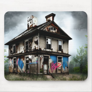 Verlaten oud huis spuitverf graffiti muismat