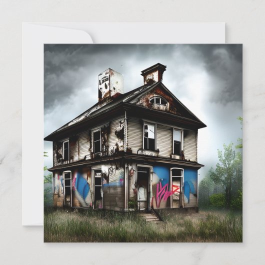 Verlaten oude huis spray verf graffiti kaart (Voorkant)