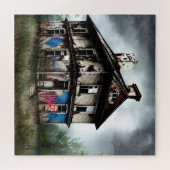 Verlaten oude huis spray verf graffiti legpuzzel (Horizontaal)