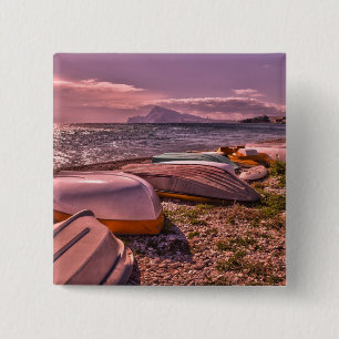 Verlaten roeiboten L'Olla Beach, Altea Vierkante Button 5,1 Cm