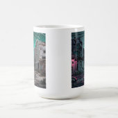 Verlaten stadsgebouwen Dystopian Blauwgroen Skies Magische Mok (Midden)