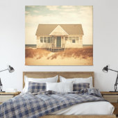 Verlaten strandhuis ingetogen retro kust canvas afdruk (Insitu (Slaapkamer))