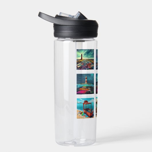 Verlaten strandvuurtorens en boten waterfles (Rechts)