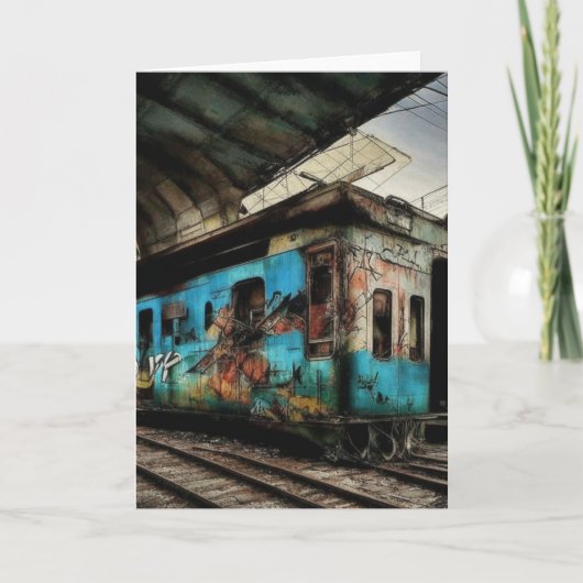 Verlaten trein met graffiti straatkunst kaart (Voorkant)
