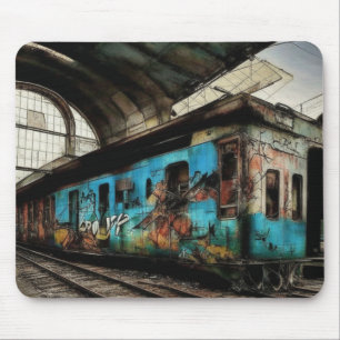 Verlaten trein met graffiti straatkunst muismat
