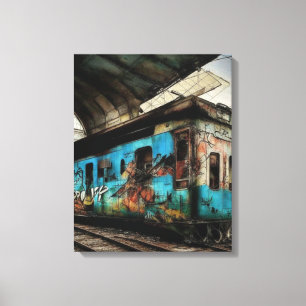 Verlaten trein met graffiti urbane straat kunst canvas afdruk