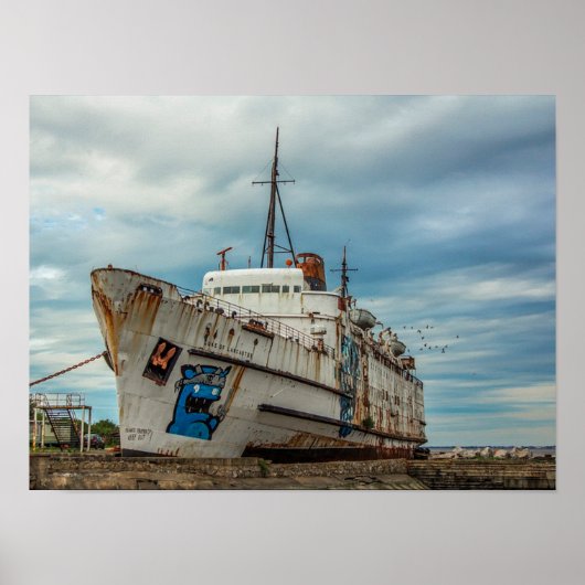 Verlaten, verwijderde boot met graffiti-Poster Poster (Voorkant)