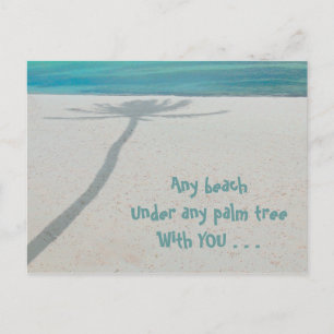 VERLATEN WIT ZANDSTRAND, SCHADUW LONE PALM TREE BRIEFKAART