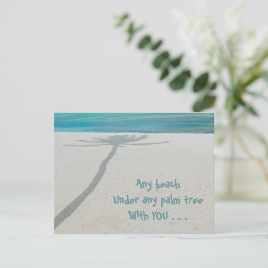 VERLATEN WIT ZANDSTRAND, SCHADUW LONE PALM TREE BRIEFKAART (Staand voorkant)