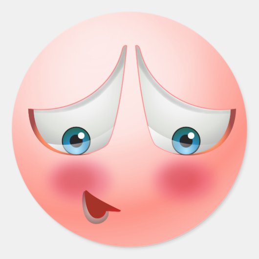 Verlegen blozende emoji ronde sticker (Voorkant)